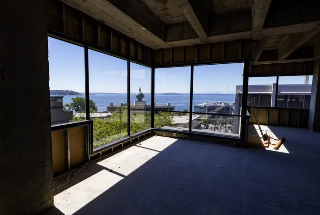 What had possibly been a corner office on the fourth floor of an Uptown office building may become an apartment. (Ken Lambert / The Seattle Times)