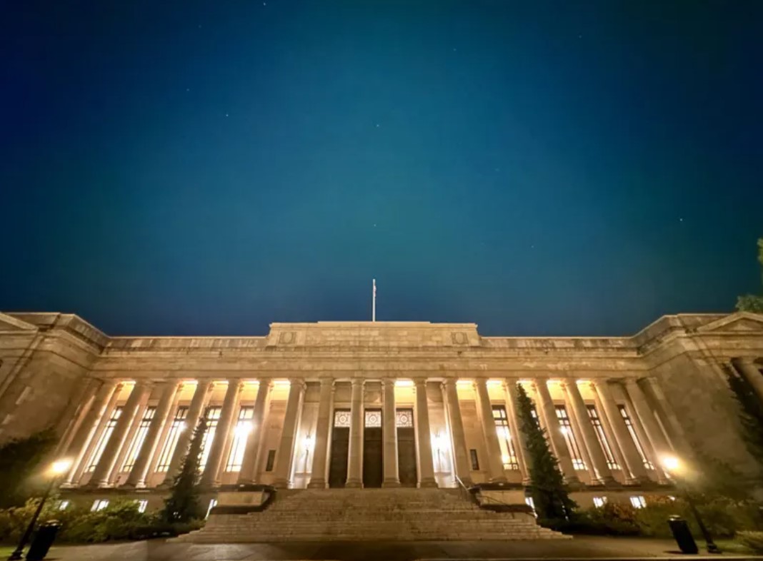 The Northern Lights over the Temple of Justice, which houses the Washington state Supreme Court at the Capitol in Olympia in May. The court ruled last week in favor of consumers who say they were victims of price gouging on... (Brandon Garcia / The Seattle Times)