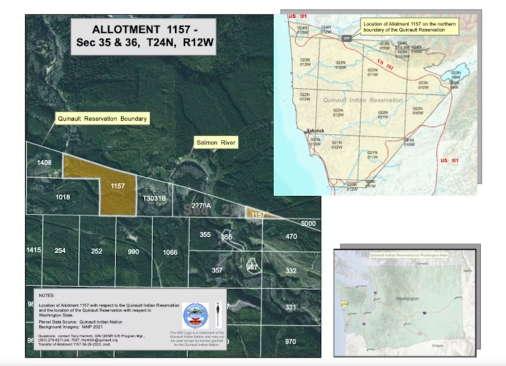 This map shows the Western Washington land, currently held in federal trust, that a new congressional bill could hand back to the Quinault Indian Nation after nearly 100 years.