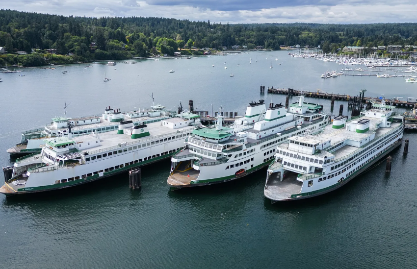 Vessels in the Washington State Ferries system undergo work at the Eagle Harbor Maintenance Facility on Bainbridge Island in 2023.