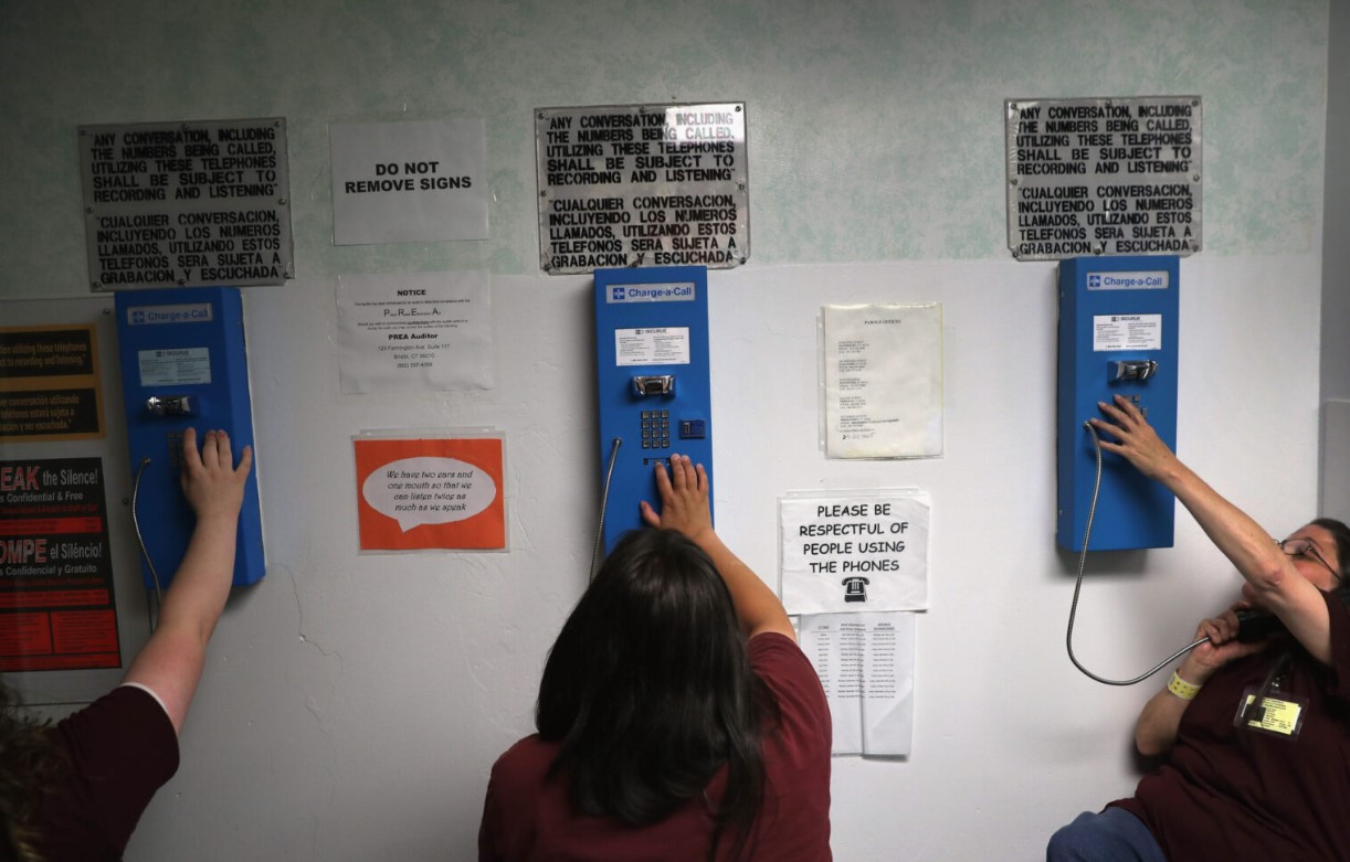  Incarcerated women make phone calls in Connecticut, the first state to make prison phone calls free. (Photo by John Moore/Getty Images)