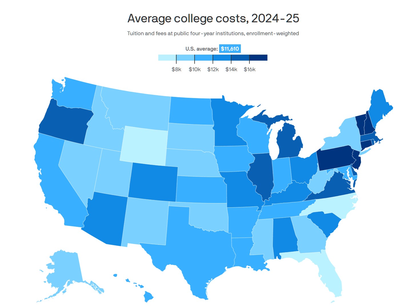 Data: The College Board; Map: Alex Fitzpatrick/Axios