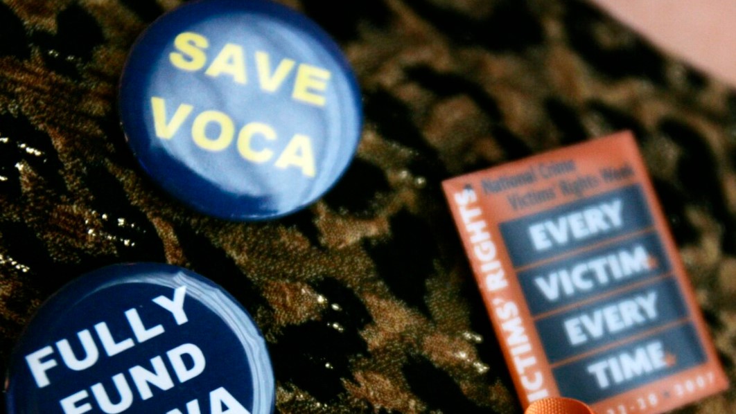 WASHINGTON – APRIL 19: Marti Anderson of Des Moines, Iowa wears advocacy promotional buttons at the National Victims’ Rights Week 2007 National Observance and Candlelight Ceremony at the United States Chamber of Commerce on April 19, 2007 in Washington, D.C. (Photo by Jamie Rose/Getty Images)