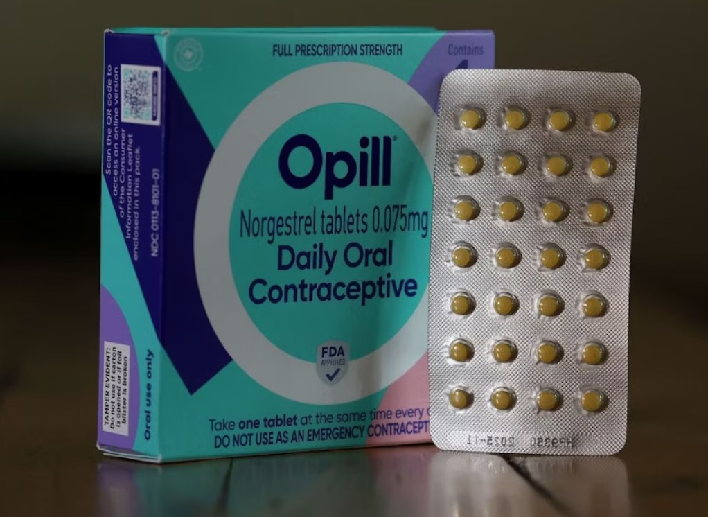 In this photo illustration, a package of Opill is displayed on March 22.