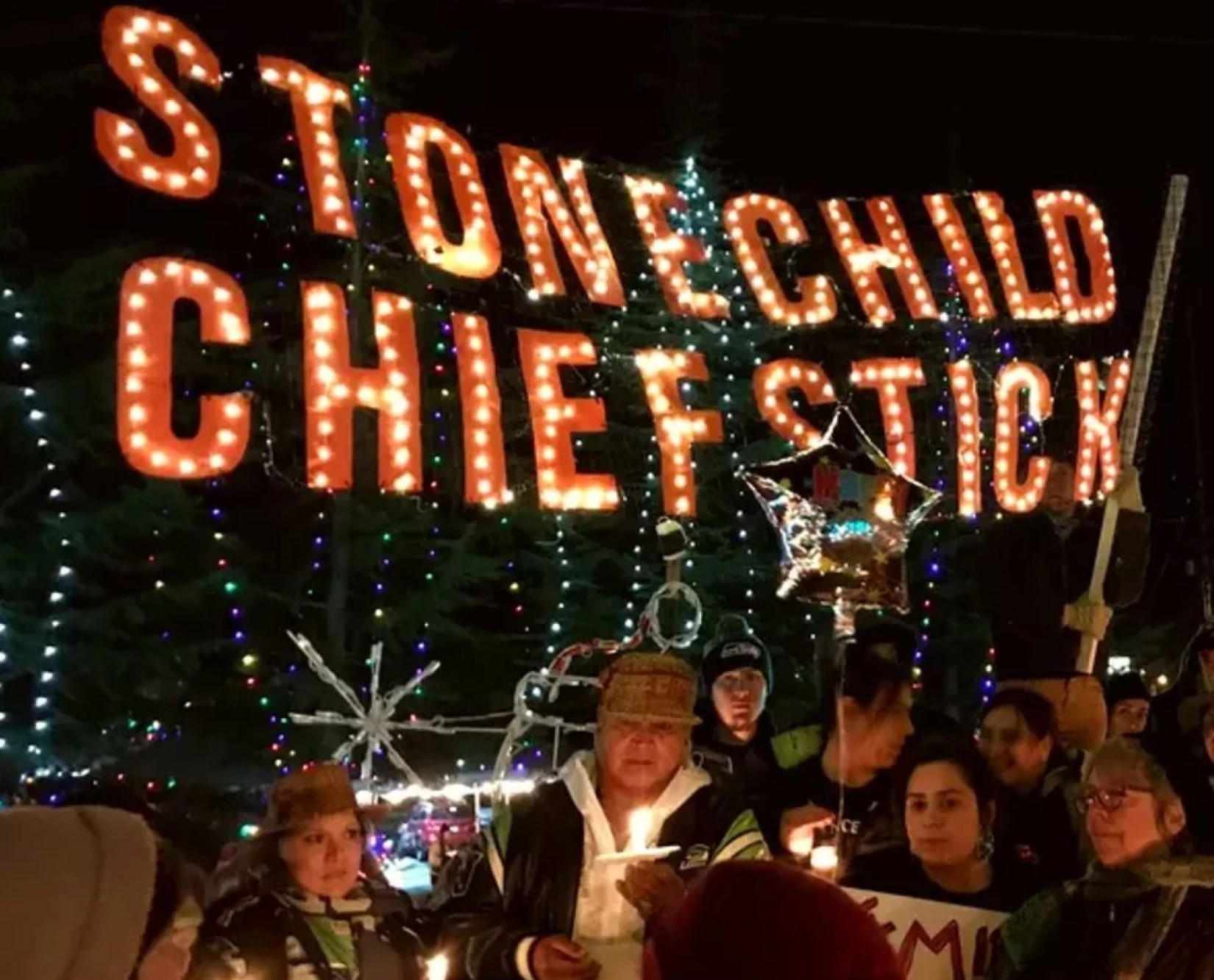 Family, friends and community members gathered at a 2019 vigil in remembrance of Stonechild Chiefstick, who was shot to death by a Poulsbo, Washington, police officer after a confrontation earlier that year.