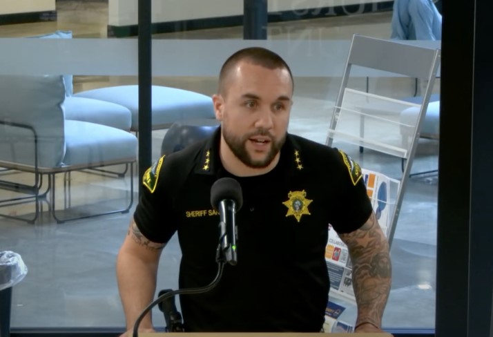 Thurston County Sheriff Derek Sanders speaking before the Board of County Commissioners in April. He took to Facebook Saturday to respond to the fatal collision that happened Nov. 14 in Tumwater after a deputy initiated a traffic stop for a reckless driver. Courtesy of Thurston County 