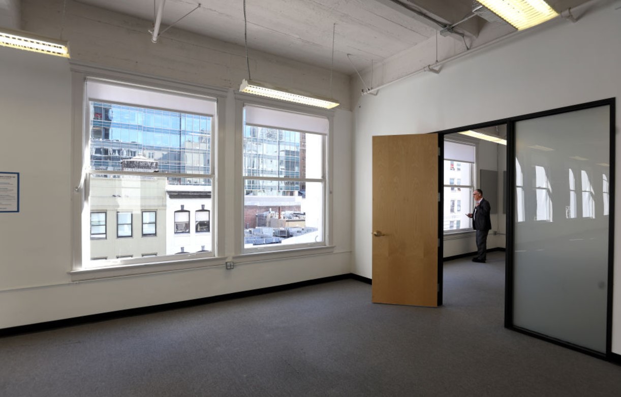 An office sits vacant in San Francisco in October 2022. The city is one of several across the country offering incentives to convert unused office space into housing. (Justin Sullivan/Getty Images)