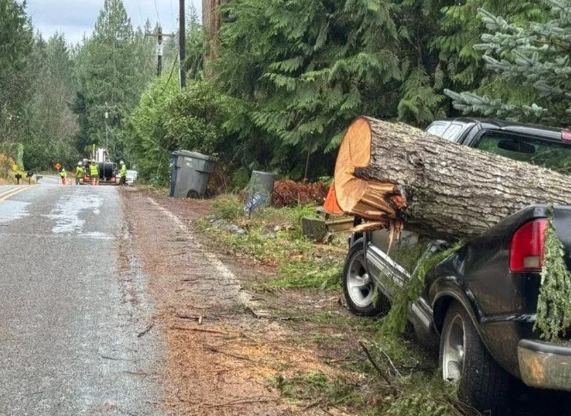 Crews with Puget Sound Energy work to restore power after a bomb cyclone brought strong winds to western Washington, knocking out power to hundreds of thousands across the region. (Photo courtesy: Puget Sound Energy)