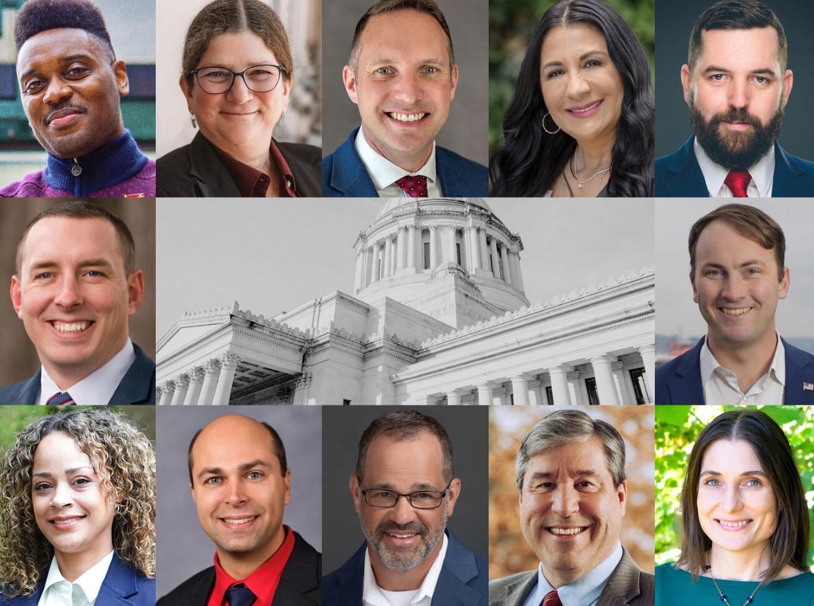 Some of the new lawmakers headed to Olympia for the next legislative session. (Candidate photos courtesy of candidates. Washington State Capitol building photo by Amanda Snyder/Cascade PBS)