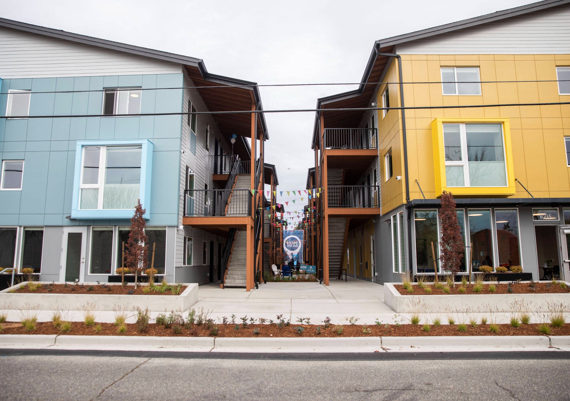 Outside Housing Hope’s new Madrona Highlands housing complex on Oct. 15 in Edmonds. (Olivia Vanni / The Herald)