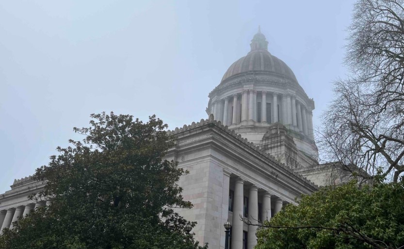 The Washington state Capitol building in Olympia, on Feb. 7, 2024. (Bill Lucia/Washington State Standard)