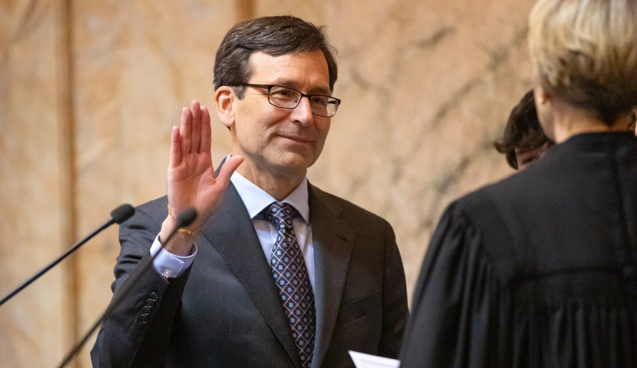  Bob Ferguson is sworn in as the 24th Governor of the State of Washington during his inauguration ceremony Wednesday, Jan. 15, 2025, at the Washington State Capitol in Olympia, Wash. (Photo by Ryan Berry/Washington State Standard)