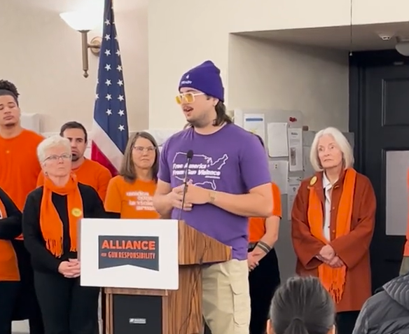 Advocate Robert Schentrup says his sister was killed during the 2018 Parkland school shooting in Florida. He spoke at an Alliance for Gun Responsibility press conference on Jan. 21, 2025 in the WA Capitol building. By Simone Carter. 