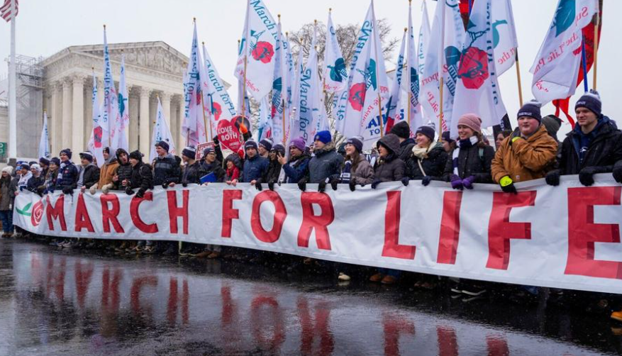 People participating in the March for Life walk past the Supreme Court, Jan. 19, 2024, in Washington. Jacquelyn Martin, Associated Press 