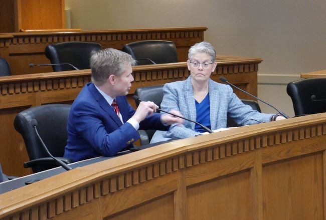 Democratic leaders, Senate Majority Leader Jamie Pedersen, D-Seattle, and House Speaker Laurie Jinkins, D-Tacoma, speak at a press conference on Jan. 9, 2025. (Bill Lucia/Washington State Standard)