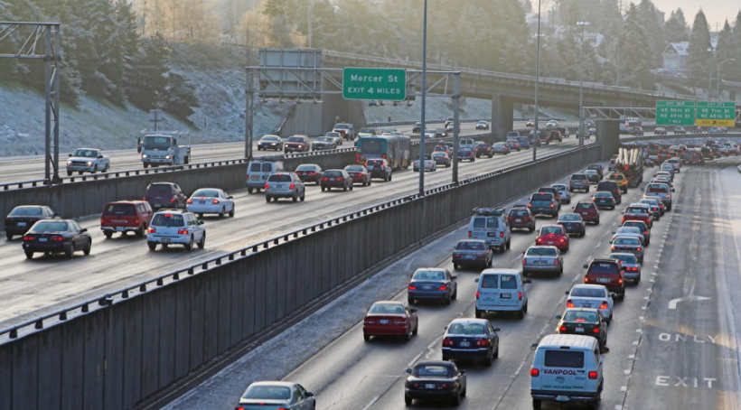 Cars drive in frosty conditions during a morning commute in Seattle. (Photo courtesy of @SteveJohnson via Flickr)