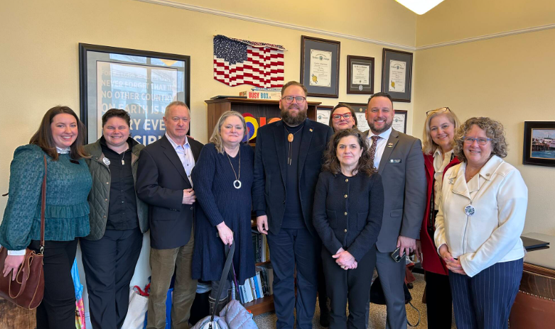 Community organizers and lawmakers take a photo during the Fix Our Ferries lobby days at the state capitol in Olympia. From left to right: Haylee Anderson, Policy Analyst at Kitsap County; Amy Drayer, Islanders for Ferry Action; Peter Philips, Colibri NW; Kathleen Johnson, Historic South Downtown; Senator Marko Liias; Alena Woolotira, Kingston FAC; Jane Fuller, San Juan County Councilmember; Oran Root, Kitsap County Commissioner; Christine Rolfes, Kistap County Commissioner; and Janet St. Clair, Island County Commissioner. (Courtesy photo)