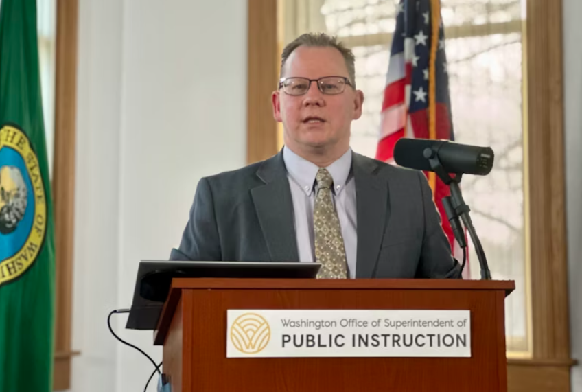 Washington state Superintendent Chris Reykdal delivered his annual state of public education address on Jan. 10, 2024, in Olympia.