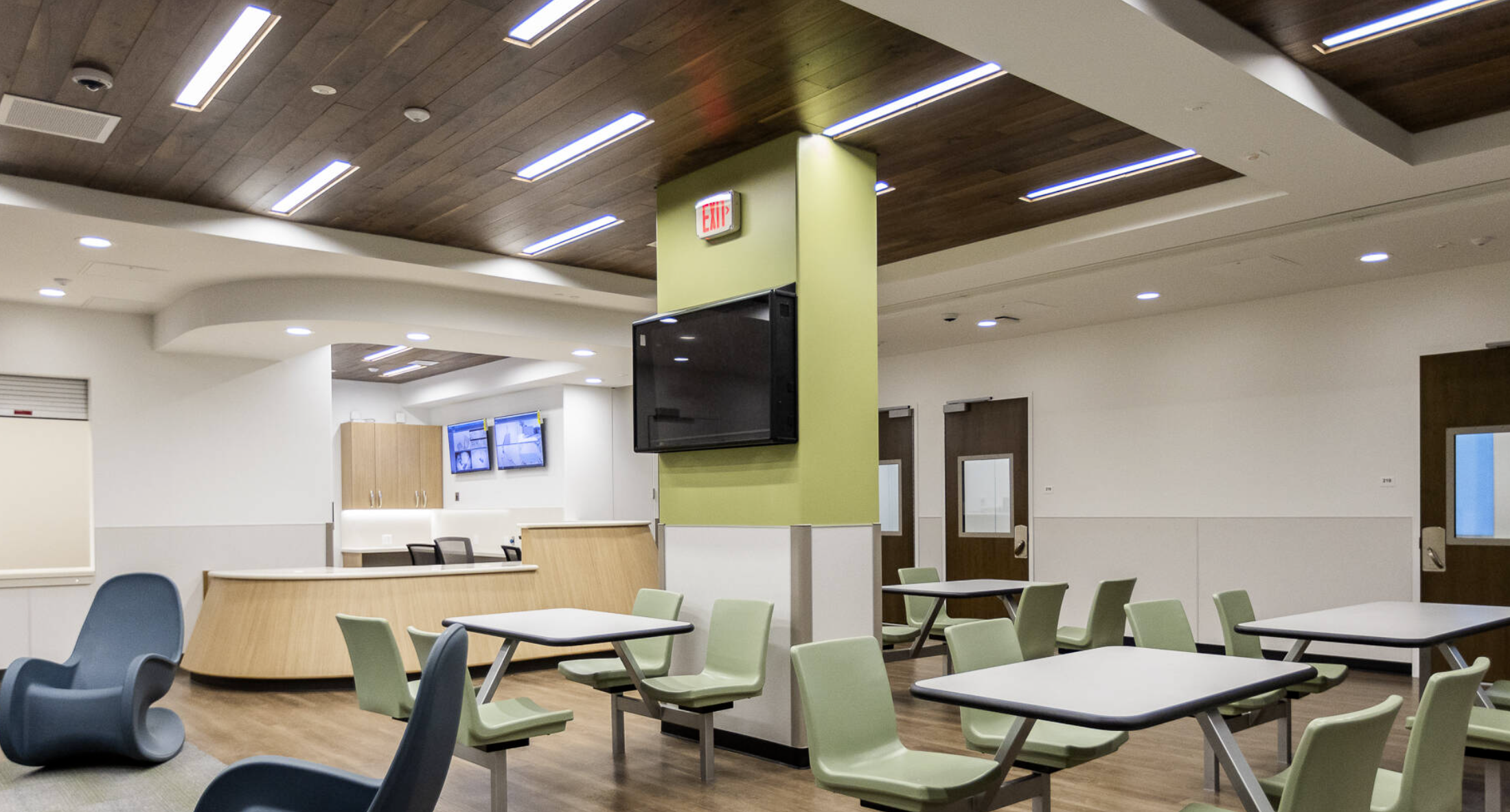 The second floor of the Lynnwood Crisis Center on Friday, Feb. 7, 2025 in Lynnwood, Washington. The center still sits vacant, waiting for patients to fill its green recliners and empty beds. (Olivia Vanni / The Herald)