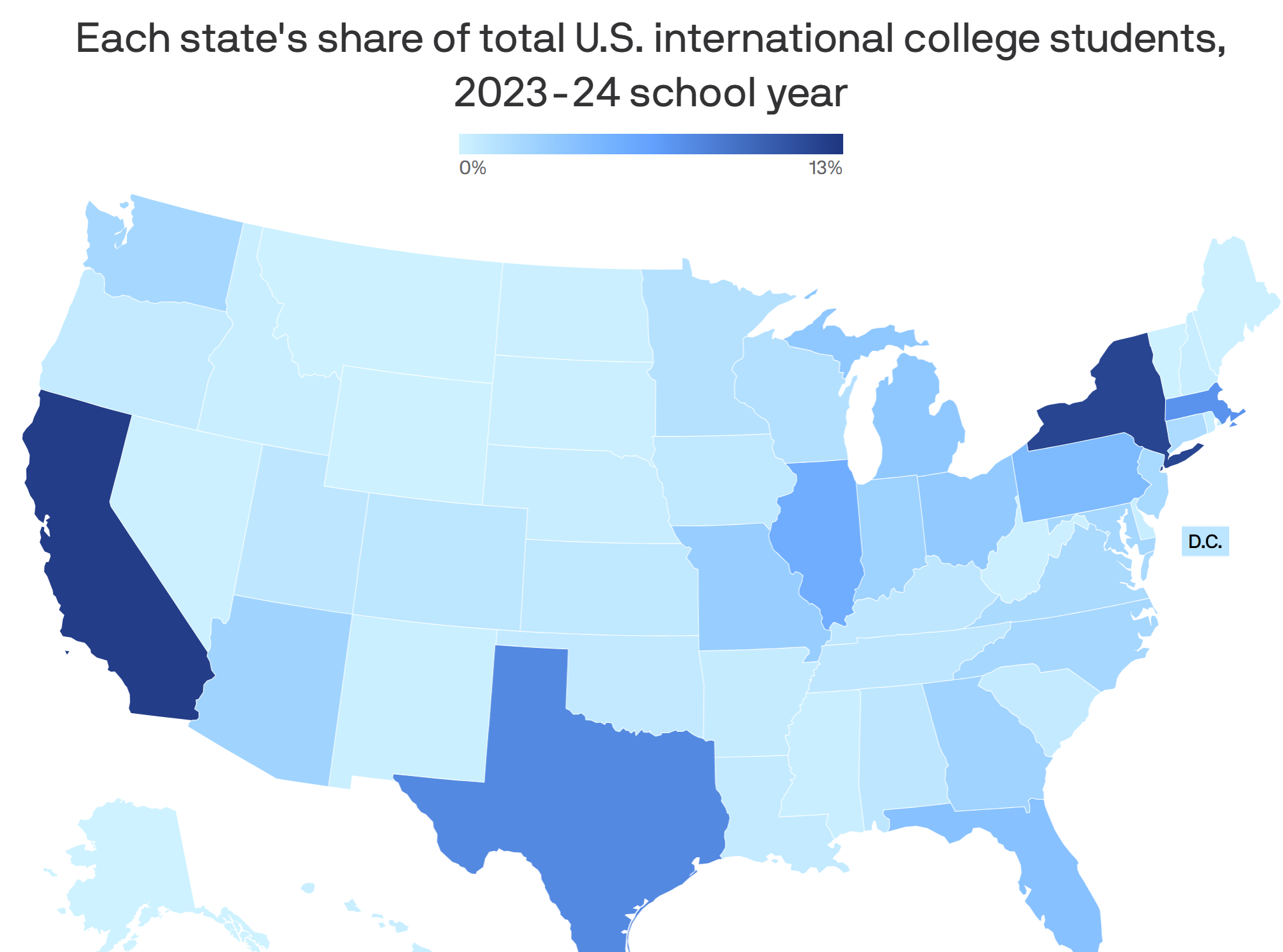 Data: NAFSA; Map: Alex Fitzpatrick/Axios