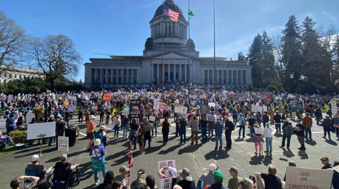 Capitol Campus security estimated the crowd at about 5,000 for the Saturday afternoon Hands Off rally against the Trump administration. Speakers ranged from a local Baptist minister to Cindy Corrie of the Rachel Corrie Foundation for Peace and Justice. Dusti Demarest ddemarest@theolympian.com