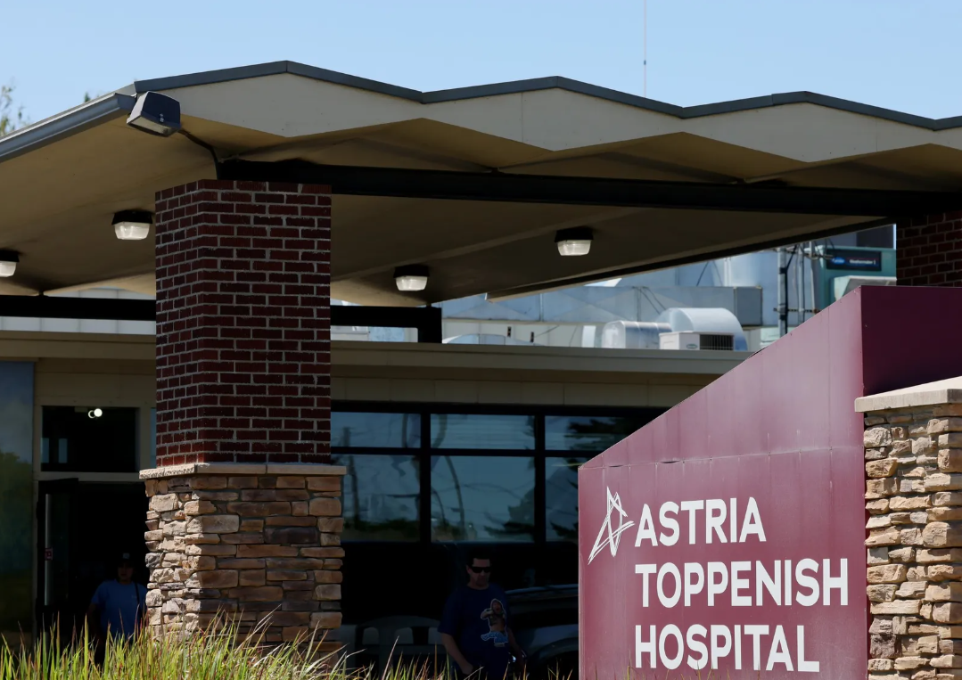 The Astria Toppenish Hospital In Toppenish is one of several rural Washington hospitals considered in danger of closing due to funding and Medicaid cuts in the Republicans’ new spending bill. Rep. Dan Newhouse has introduced legislation to designate the facility as a Critical Access Hospital, giving it access to financial benefits that may allow it to continue providing care. Photographed July 14, 2025. (Genna Martin/Cascade PBS)
