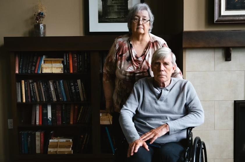 Neighbors Gail Nigro, 75, and Joe Beck, 72, are portrayed on Thursday, July 31, 2025, at their apartment complex in Marysville, Washington.