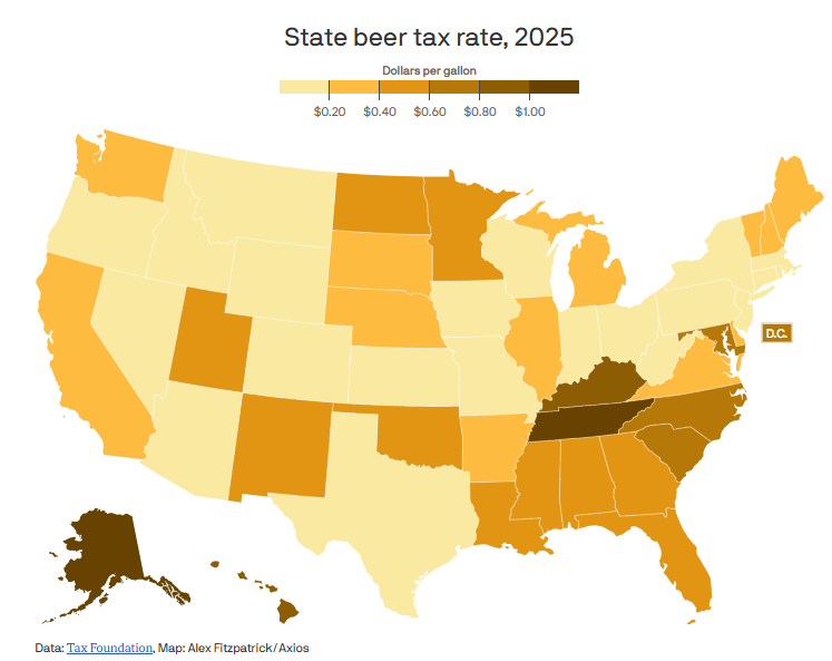 Data: Tax Foundation, Map: Alex Fitzpatrick/Axios
