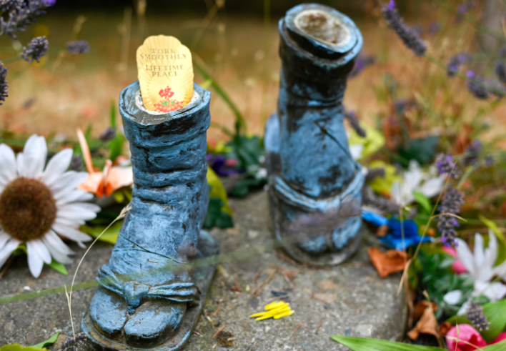The bronze feet of the Sadako and the Thousand Cranes statue remain in place at Peace Park in Seattle's University District, more than a year after it was stolen. A design to replace it calls for mounting the new statue to the bronze feet.