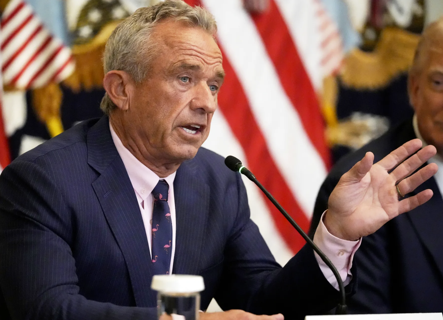Health and Human Services Secretary Robert F. Kennedy Jr. speaks as President Donald Trump listens at an event to promote his proposal to improve Americans’ access to their medical records in the East Room of the White House,... (AP Photo/Mark Schiefelbein)