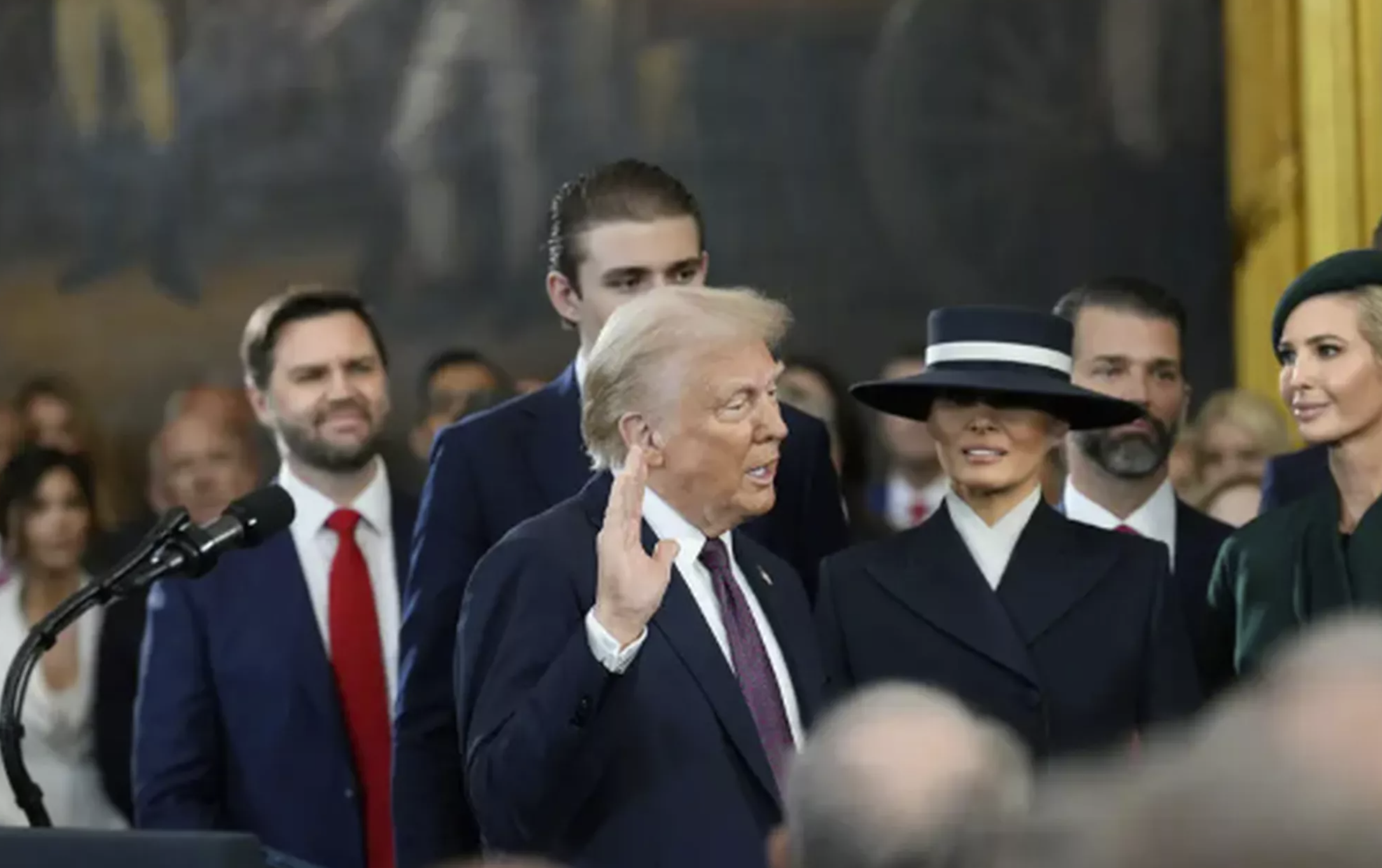 Donald Trump is sworn in as the 47th president in the Capitol rotunda on Jan. 20, 2025. (Doug Mills/The New York Times)