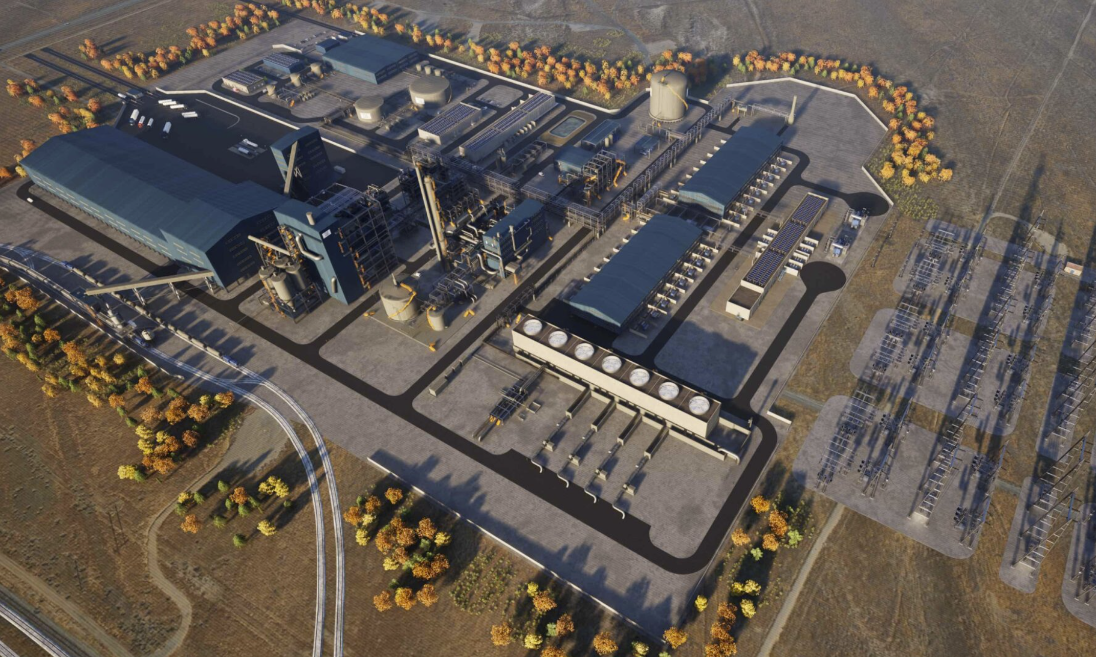 A proposed $1.5 billion “green” fertilizer factory near Richland, Washington, was the single most pricey component of the terminated Pacific Northwest Hydrogen Hub. (Rendering courtesy of Atlas Agro)