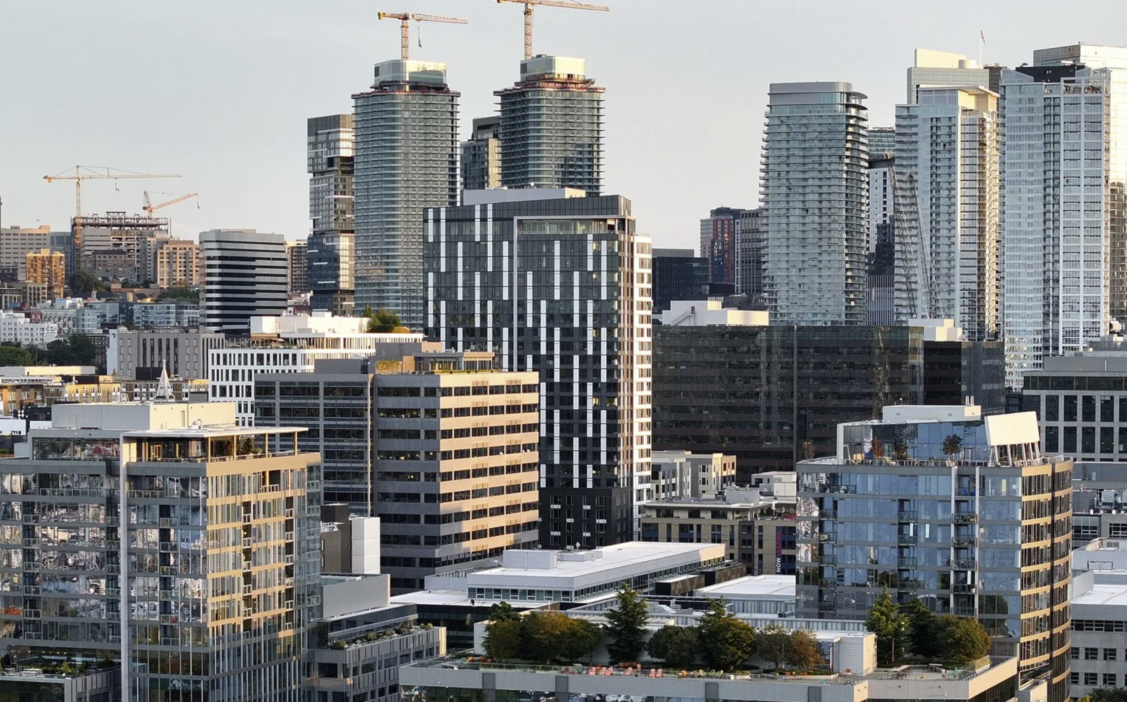 Tech companies transformed the South Lake Union neighborhood from low-rise light industrial buildings, warehouses and parking lots into towering offices and apartment blocks. In this view looking south, Valley Street is in the foreground. The Google building occupies a former parking lot. (Karen Ducey / The Seattle Times)
