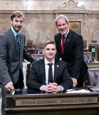 Rep. Goodman with his Legislative Assistant and page