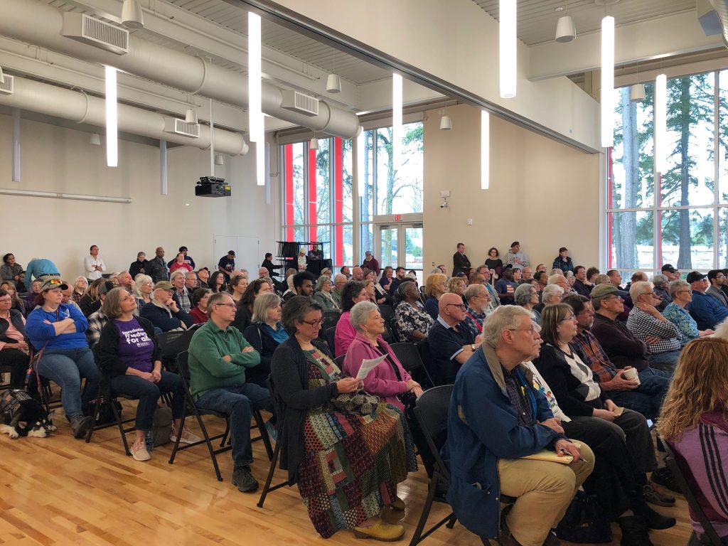 crowd shot of town hall