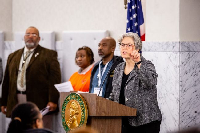 Speaker Jinkins at podium speaking to attendees at African American Legislative Day at the capitol