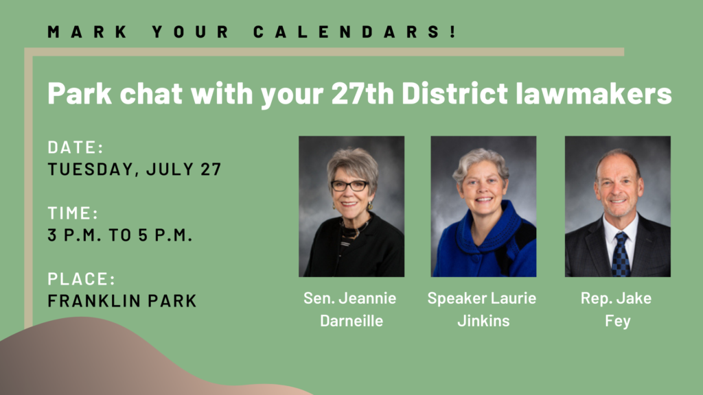 Park Chat announcement with photos of all three 27th district legislators