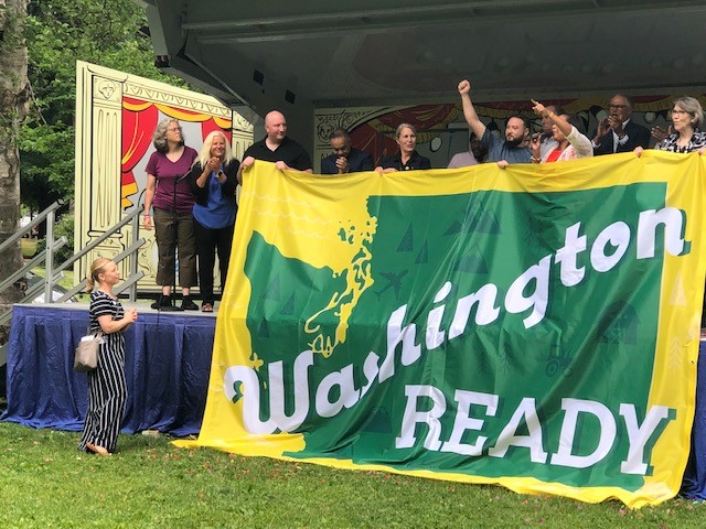 Washington Ready banner unfurled on state in Wright Park, Tacoma