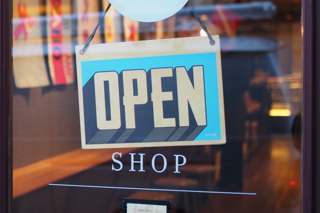 Open sign in shop door