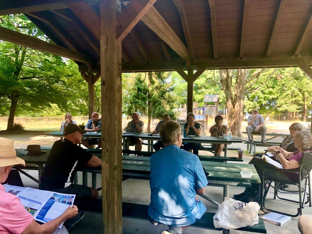 Point Defiance park chat event under picnic shelter