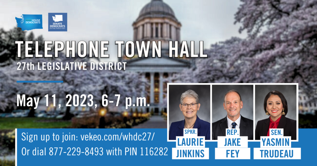 Telephone Town Hall graphic with date and time of event and legislator photos