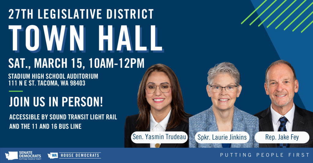 27th Legislative District town hall announcement with legislators photos and event info