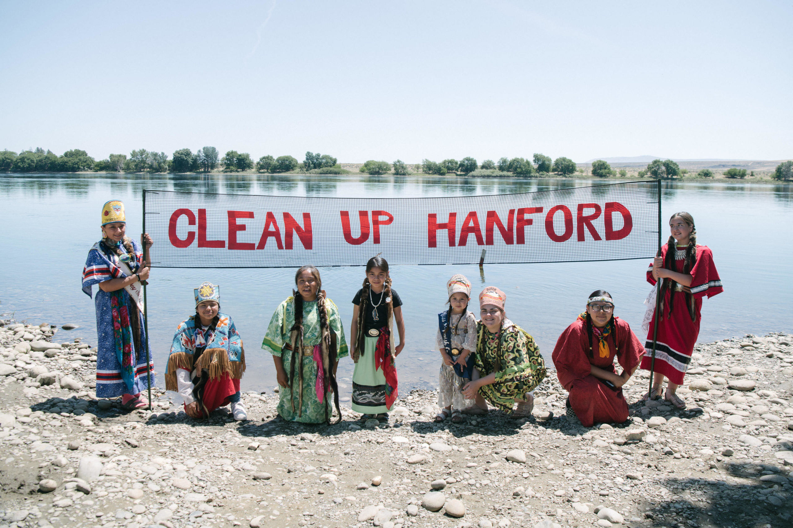 Yakama Nation White Swan Dancers along the Columbia River at the annual Yakama Nation and Columbia Riverkeeper celebration of efforts to cleanup Hanford to protect Treaty rights and health of Tribal members. 