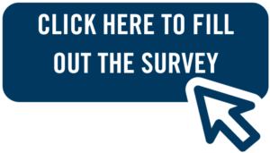 A graphic with a blue rounded rectangle and a mouse arrow in the bottom right corner and the text "click here to fill out the survey" laid out in white font.