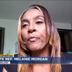 A screenshot of Rep. Morgan speaking on camera to the KIRO 7 reporter about her bill to make Juneteenth a state holiday