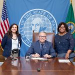 Gov. Inslee signs House Bill No. 1055, April 8, 2019. Relating to authorizing law enforcement to arrest persons in violation of certain no- contact orders involving victims of trafficking and promoting prostitution offenses. Primary Sponsor: Debra Entenman