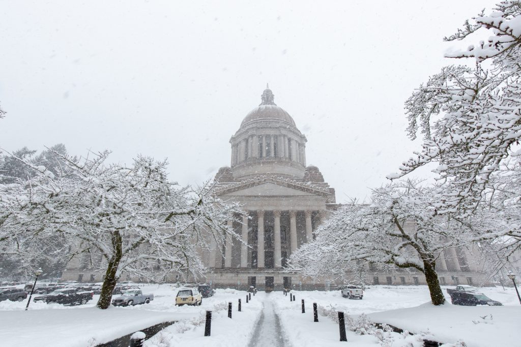 Winter snow event at the Wasington State Capitol in Olympia.