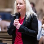 Rep. Mari Leavitt speaking on the floor of the House.