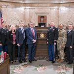 Reps. Leavitt and Dufault with guests representing the U.S. Army Reserve, April 23, 2019.