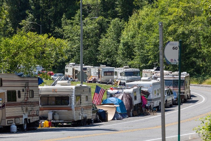 Displaced low income residents must often live out of RV's and trailers